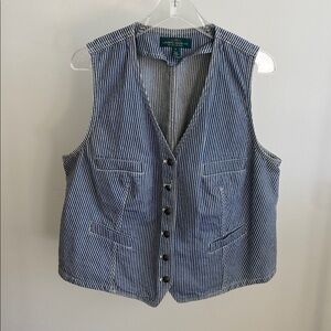 LRL Lauren Jeans Co. Railroad Striped Denim Vest Vintage 1X